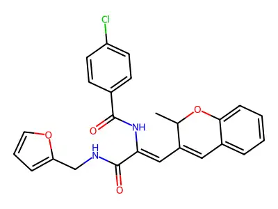 (Z)-4-chloro-N-(3-((furan-2-ylmethyl)amino)-1-(2-methyl-2H-chromen-3-yl)-3-oxoprop-1-en-2-yl)benzamide structure
