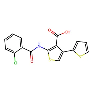 2-[(2-Chlorophenyl)carbonylamino]-4-(2-thienyl)thiophene-3-carboxylic acid structure