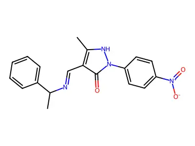 (4E)-5-methyl-2-(4-nitrophenyl)-4-[(1-phenylethylamino)methylidene]pyrazol-3-one structure
