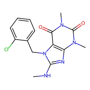 7-(2-chlorobenzyl)-1,3-dimethyl-8-(methylamino)-1H-purine-2,6(3H,7H)-dione structure