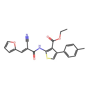 (E)-ethyl 2-(2-cyano-3-(furan-2-yl)acrylamido)-4-(p-tolyl)thiophene-3-carboxylate structure