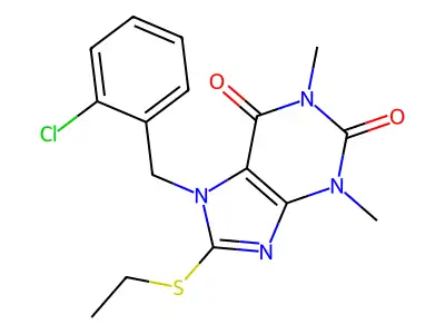 7-[(2-Chlorophenyl)methyl]-8-ethylsulfanyl-1,3-dimethylpurine-2,6-dione structure