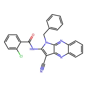 N-(1-benzyl-3-cyanopyrrolo[3,2-b]quinoxalin-2-yl)-2-chlorobenzamide structure