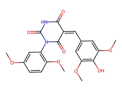 (5Z)-1-(2,5-dimethoxyphenyl)-5-[(4-hydroxy-3,5-dimethoxyphenyl)methylidene]-1,3-diazinane-2,4,6-trione structure
