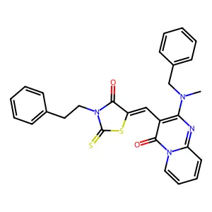 2-[Benzyl(methyl)amino]-3-{(Z)-[4-oxo-3-(2-phenyl ethyl)-2-thioxo-1,3-thiazolidin-5-ylidene]methyl}-4H-pyrido[1,2-a]pyrimidin-4-one structure
