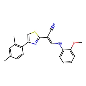 (E)-2-(4-(2,4-dimethylphenyl)thiazol-2-yl)-3-((2-methoxyphenyl)amino)acrylonitrile structure