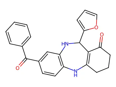 3-Benzoyl-6-(furan-2-yl)-5,6,8,9,10,11-hexahydrobenzo[b][1,4]benzodiazepin-7-one structure