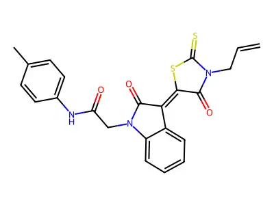 N-(4-methylphenyl)-2-{(3Z)-2-oxo-3-[4-oxo-3-(prop-2-en-1-yl)-2-thioxo-1,3-thiazolidin-5-ylidene]-2,3-dihydro-1H-indol-1-yl}acetamide structure