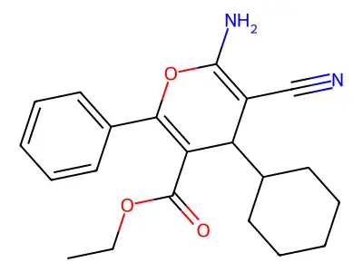 ethyl 6-amino-5-cyano-4-cyclohexyl-2-phenyl-4H-pyran-3-carboxylate structure