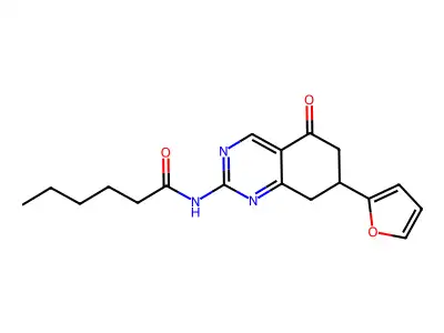 N-[7-(furan-2-yl)-5-oxo-7,8-dihydro-6H-quinazolin-2-yl]hexanamide structure