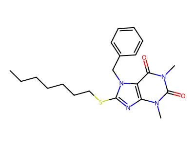7-Benzyl-8-heptylsulfanyl-1,3-dimethylpurine-2,6-dione structure