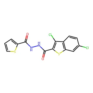 3,6-dichloro-N'-(thiophen-2-ylcarbonyl)-1-benzothiophene-2-carbohydrazide structure