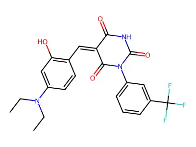 (5Z)-5-[[4-(diethylamino)-2-hydroxyphenyl]methylidene]-1-[3-(trifluoromethyl)phenyl]-1,3-diazinane-2,4,6-trione structure
