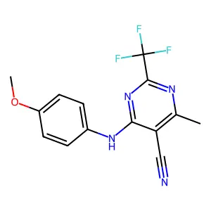 4-(4-Methoxyanilino)-6-methyl-2-(trifluoromethyl)pyrimidine-5-carbonitrile structure