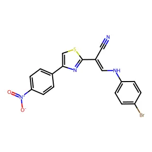 (E)-3-((4-bromophenyl)amino)-2-(4-(4-nitrophenyl)thiazol-2-yl)acrylonitrile structure