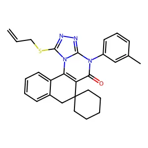 1-(allylthio)-4-(m-tolyl)-4H-spiro[benzo[h][1,2,4]triazolo[4,3-a]quinazoline-6,1'-cyclohexan]-5(7H)-one structure