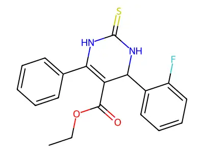 ethyl 4-(2-fluorophenyl)-6-phenyl-2-thioxo-1,2,3,4-tetrahydropyrimidine-5-carboxylate structure