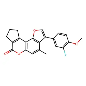 3-(3-fluoro-4-methoxyphenyl)-4-methyl-9,10-dihydrocyclopenta[c]furo[2,3-f]chromen-7(8H)-one structure