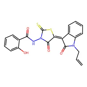 N-[(5Z)-5-(1-allyl-2-oxo-1,2-dihydro-3H-indol-3-ylidene)-4-oxo-2-thioxo-1,3-thiazolidin-3-yl]-2-hydroxybenzamide structure