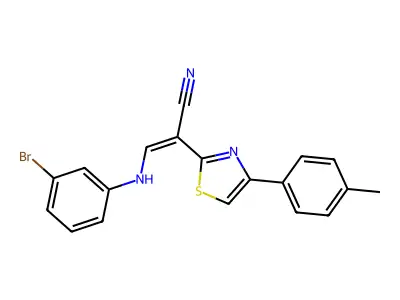 (E)-3-((3-bromophenyl)amino)-2-(4-(p-tolyl)thiazol-2-yl)acrylonitrile structure