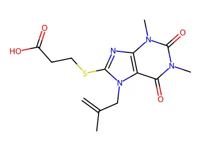 3-{[1,3-dimethyl-7-(2-methylprop-2-en-1-yl)-2,6-dioxo-2,3,6,7-tetrahydro-1H-purin-8-yl]sulfanyl}propanoic acid structure