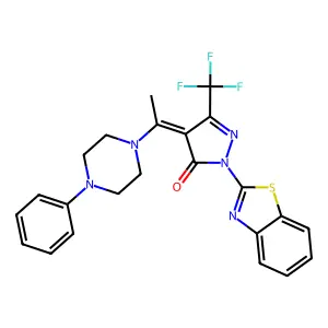 (4E)-2-(1,3-benzothiazol-2-yl)-4-[1-(4-phenylpiperazin-1-yl)ethylidene]-5-(trifluoromethyl)pyrazol-3-one structure