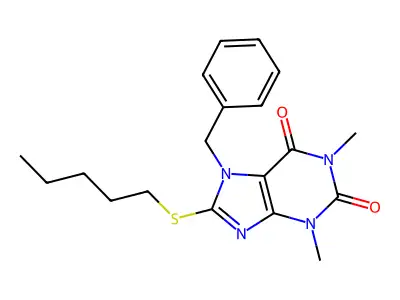7-benzyl-1,3-dimethyl-8-(pentylsulfanyl)-2,3,6,7-tetrahydro-1H-purine-2,6-dione structure