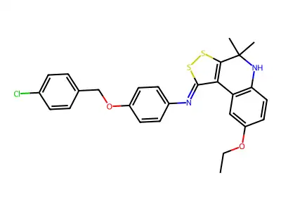 (4-(((4-chlorophenyl)methyl)oxy)phenyl)(8-(ethyloxy)-4,4-dimethyl-4,5-dihydro-1H-[1,2]dithiolo[3,4-c]quinolin-1-ylidene)amine structure