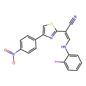 (E)-3-((2-iodophenyl)amino)-2-(4-(4-nitrophenyl)thiazol-2-yl)acrylonitrile structure