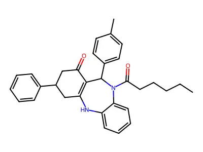 5-hexanoyl-6-(4-methylphenyl)-9-phenyl-8,9,10,11-tetrahydro-6H-benzo[b][1,4]benzodiazepin-7-one structure