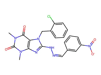 7-[(2-chlorophenyl)methyl]-1,3-dimethyl-8-[(2Z)-2-[(3-nitrophenyl)methylidene]hydrazinyl]purine-2,6-dione structure