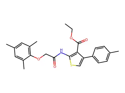Ethyl 2-(((mesityloxy)acetyl)amino)-4-(4-methylphenyl)-3-thiophenecarboxylate structure