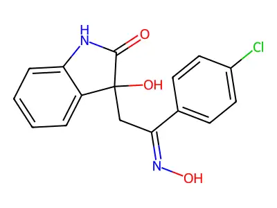 3-[(2Z)-2-(4-chlorophenyl)-2-hydroxyiminoethyl]-3-hydroxy-1H-indol-2-one structure