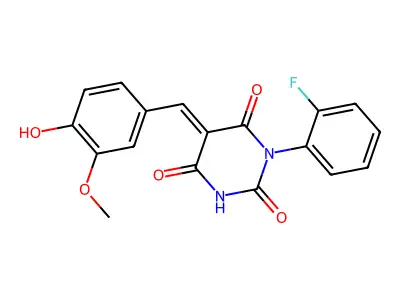 (5E)-1-(2-fluorophenyl)-5-[(4-hydroxy-3-methoxyphenyl)methylidene]-1,3-diazinane-2,4,6-trione structure