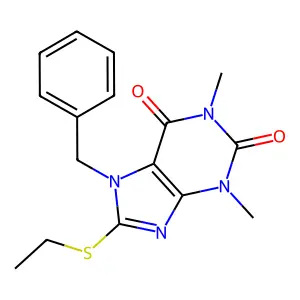 7-benzyl-8-(ethylsulfanyl)-1,3-dimethyl-2,3,6,7-tetrahydro-1H-purine-2,6-dione structure
