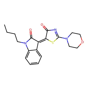 1-Butyl-3-(2-morpholin-4-yl-4-oxo-4H-thiazol-5-ylidene)-1,3-dihydro-indol-2-one structure