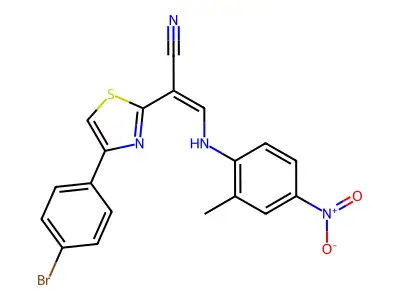 (E)-2-(4-(4-bromophenyl)thiazol-2-yl)-3-((2-methyl-4-nitrophenyl)amino)acrylonitrile structure