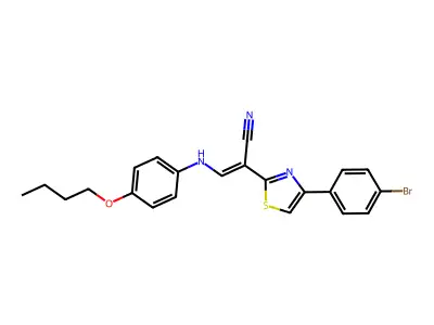 (E)-2-[4-(4-bromophenyl)-1,3-thiazol-2-yl]-3-(4-butoxyanilino)prop-2-enenitrile structure
