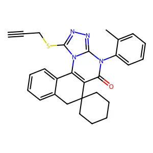 1-(prop-2-yn-1-ylthio)-4-(o-tolyl)-4H-spiro[benzo[h][1,2,4]triazolo[4,3-a]quinazoline-6,1'-cyclohexan]-5(7H)-one structure