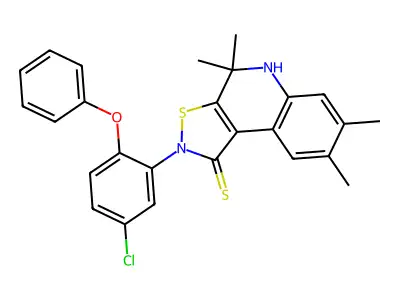 2-(5-chloro-2-phenoxyphenyl)-4,4,7,8-tetramethyl-4,5-dihydroisothiazolo[5,4-c]quinoline-1(2H)-thione structure