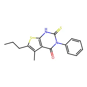 5-methyl-3-phenyl-6-propyl-2-sulfanylidene-1H-thieno[2,3-d]pyrimidin-4-one structure