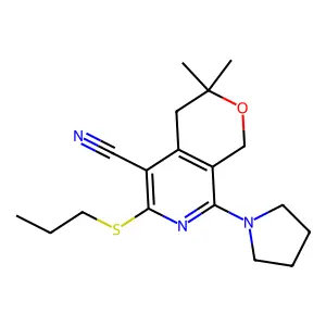 3,3-dimethyl-6-propylsulfanyl-8-pyrrolidin-1-yl-1,4-dihydropyrano[3,4-c]pyridine-5-carbonitrile structure