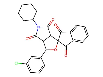 1-(3-chlorophenyl)-5-cyclohexylspiro[3a,6a-dihydro-1H-furo[3,4-c]pyrrole-3,2'-indene]-1',3',4,6-tetrone structure