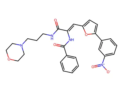 N-[(Z)-3-(3-morpholin-4-ylpropylamino)-1-[5-(3-nitrophenyl)furan-2-yl]-3-oxoprop-1-en-2-yl]benzamide structure