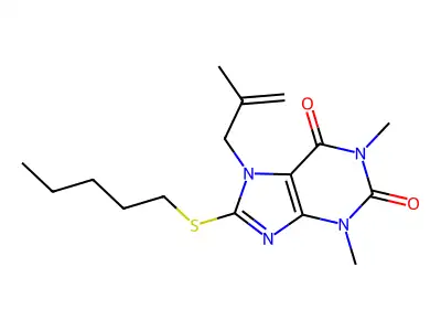 1,3-Dimethyl-7-(2-methylprop-2-enyl)-8-pentylsulfanylpurine-2,6-dione structure
