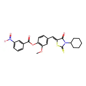 (Z)-4-((3-cyclohexyl-4-oxo-2-thioxothiazolidin-5-ylidene)methyl)-2-methoxyphenyl 3-nitrobenzoate structure