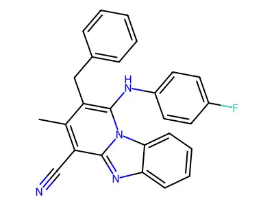 2-Benzyl-1-(4-fluoroanilino)-3-methylpyrido[1,2-a]benzimidazole-4-carbonitrile structure