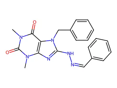7-benzyl-8-[(2Z)-2-benzylidenehydrazinyl]-1,3-dimethylpurine-2,6-dione structure