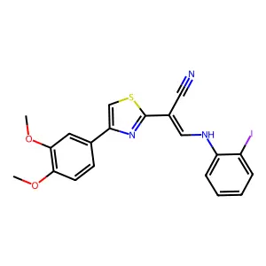 (E)-2-(4-(3,4-dimethoxyphenyl)thiazol-2-yl)-3-((2-iodophenyl)amino)acrylonitrile structure