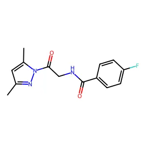 N-[2-(3,5-dimethylpyrazol-1-yl)-2-oxoethyl]-4-fluorobenzamide structure